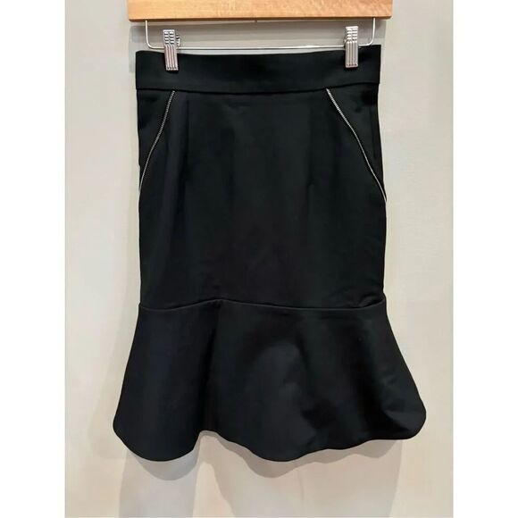 Zara S black zippered trim hi-lo flounce skirt - Picture 3 of 6